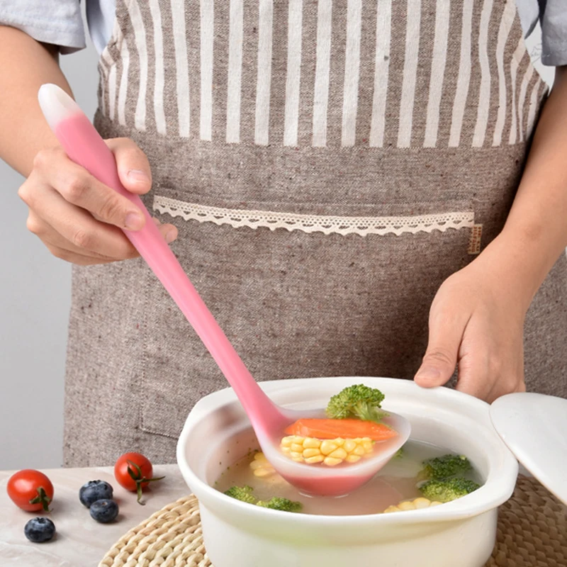 1Pc Silicone Spoon Soup Ladle Long Handle Soup Spoon Kitchen Serving Silicone Ladle Cooking Utensils Kitchen Accessories