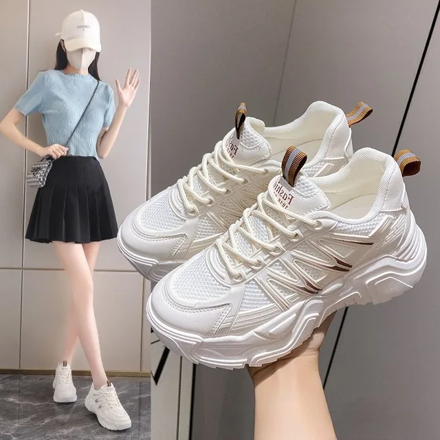 Womans White Leather Casual Shoes Summer Hot Sale Breathable Chunky Sneakers Women Basketball Shoes Outdoor Trainers Tenis Mujer 2