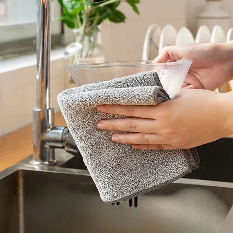 

1/3Pcs Bamboo Charcoal Dishcloth Microfiber Kitchen Towel Thickened Absorbent Non-stick Oil Rags hand cleaning cloth