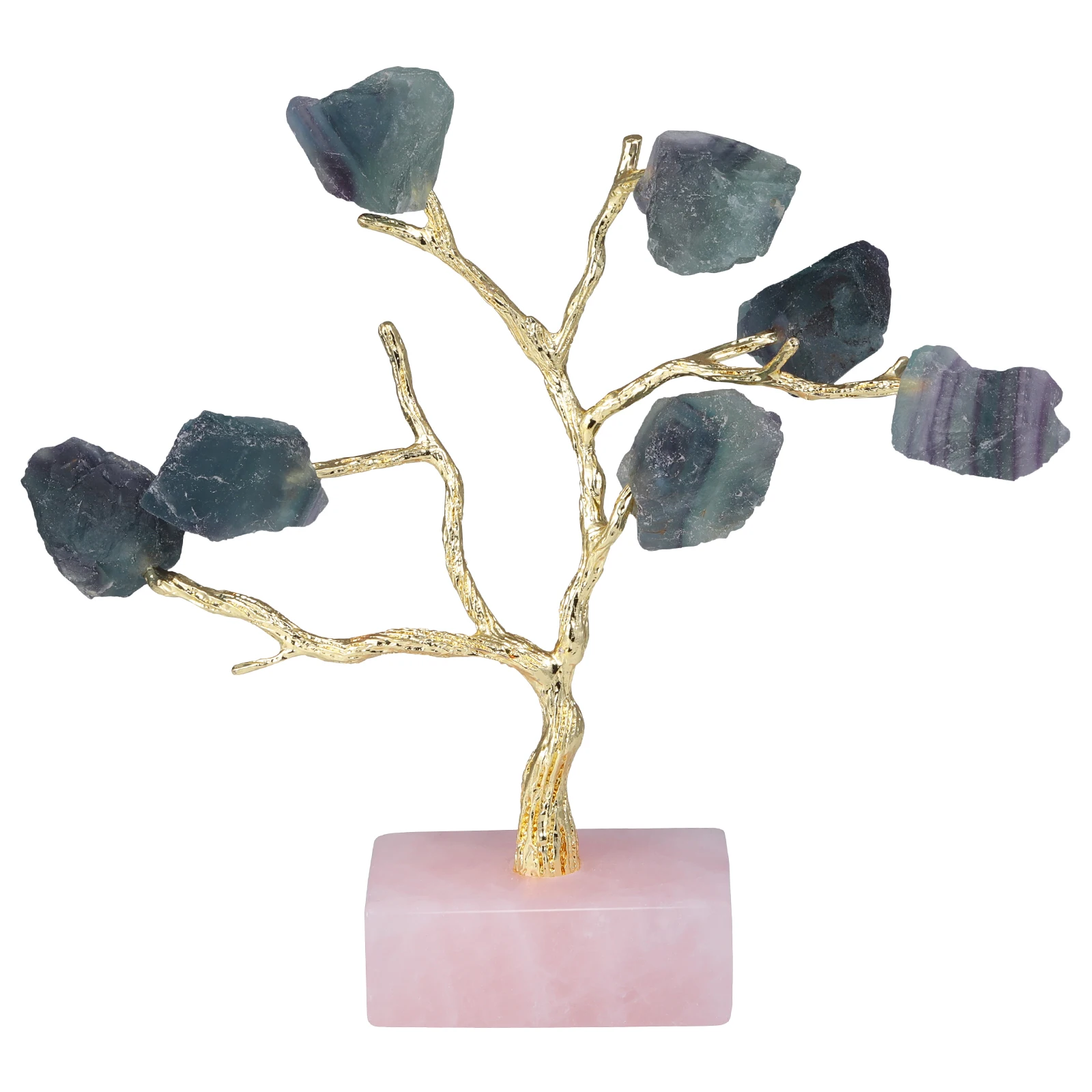 Natural Rough Crystal Stone Tree With Rose Quartz Base Healing Gemstone Golden Tree For Jewelry Organizer Home Table Decoration natural rose quartz rough stone reiki wind chimes hearling wall hanging ornaments home decoration living room decor lucky gift