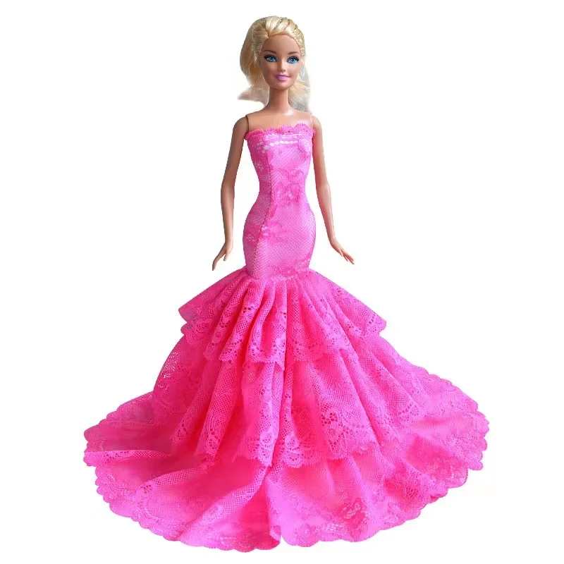 Hot Pink Princess Dress 1/6 Doll Clothes  for Barbie Doll Outfits Fishtail Evening Gown Wedding Dresses Accessories Toy 11.5