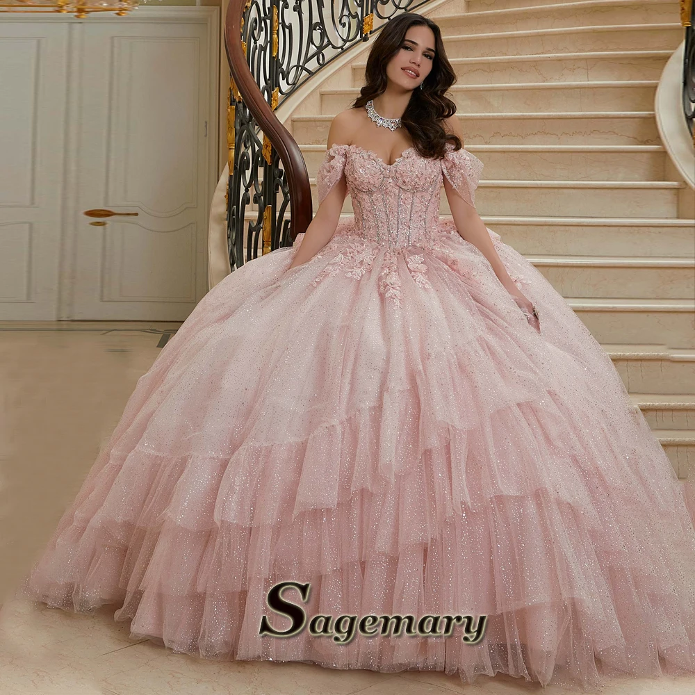 Quinceanera Dresses Sweetheart Ball Gown Tiered Tulle Detachable Sleeves Lace Up Customised