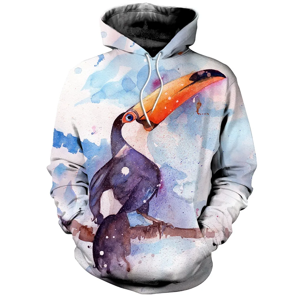 

2022 Fashion Cartoon Toucan Watercolor 3D All Over Printed Men and Women Pullover Sweatshirt Casual Zipper Hoodies Jacket Tops