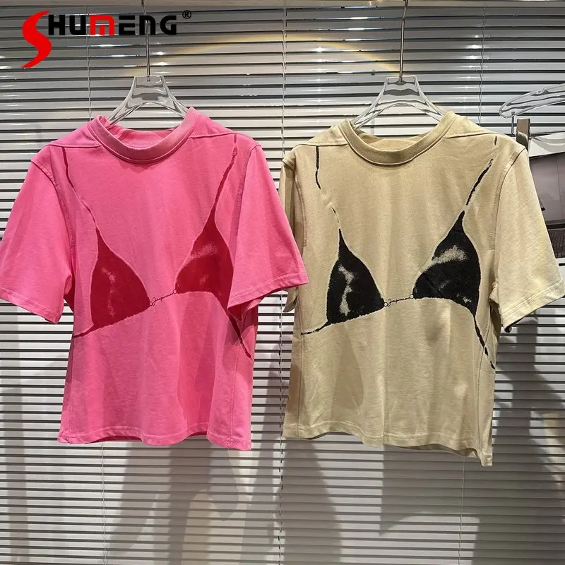 

2023 Summer New Niche Pattern Printing Street Fashion Hot Girl Short Sleeve T-shirt Women's Loose Crew Neck Tops T Shirt