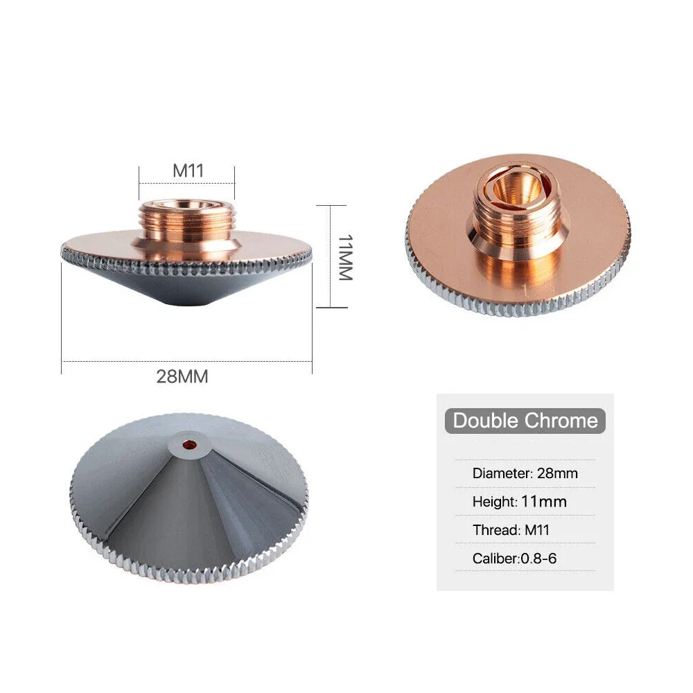 Lazer Nozul Precitec Fiber Kesme Kafası Parçaları Dia.28mm Kalibre 0.8-4.0mm Tek Çift Katmanlı Krom Kaplamalı WSX Raytools için