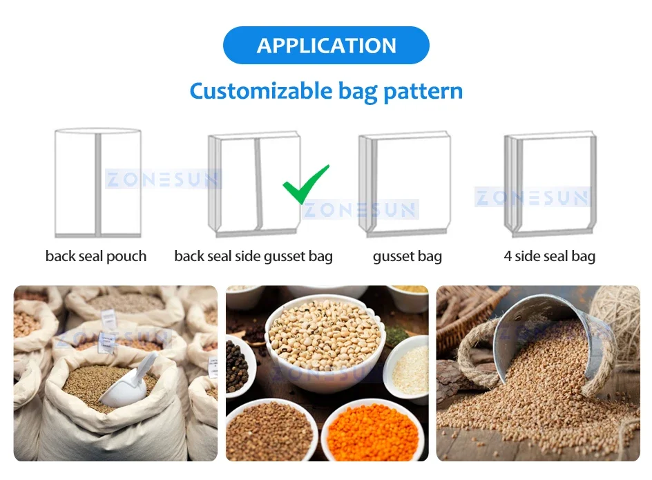 ZONESUN Automatic Vertical Form Pouch Granule Particle Filling and Sealing Machine ZS-FSK1000