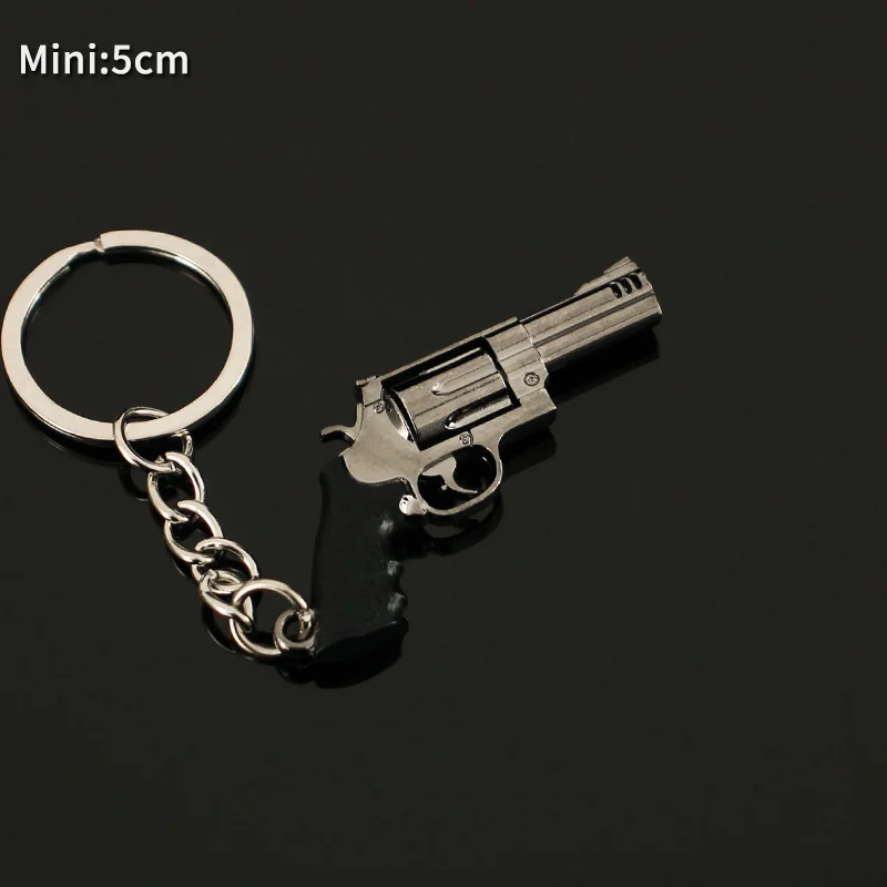 PUBG Mini Gun Keychain Metal Pistola Model 5cm Revolver Alloy Weapon Light Key Chain Birthday Gifts Toy for Kid Wholesale 2