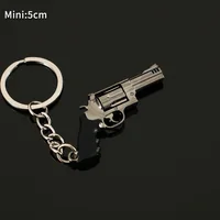 PUBG Mini Gun Keychain Metal Pistola Model 5cm Revolver Alloy Weapon Light Key Chain Birthday Gifts Toy for Kid Wholesale 2