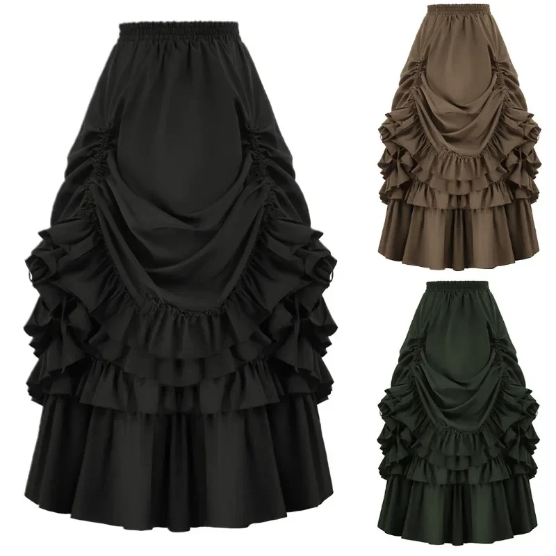 

Vintage Women Pirate Skirts Ruffled Trim Gothic Irregular Corset Matching Skirts Steampunk Medieval Showgirl Party Dress