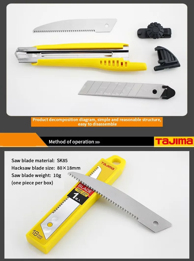 TAJIMA Einziehbares Allzweckmesser, 1 Stück, 18 mm breit, L-Typ-Klinge, automatische/manuelle Verriegelung, Tapetenmesser, Papierschneider – Detail 10