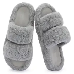 Asgard Women's Chic Open Toe Faux Fur Memory Foam Slippers - 38 (Gery)