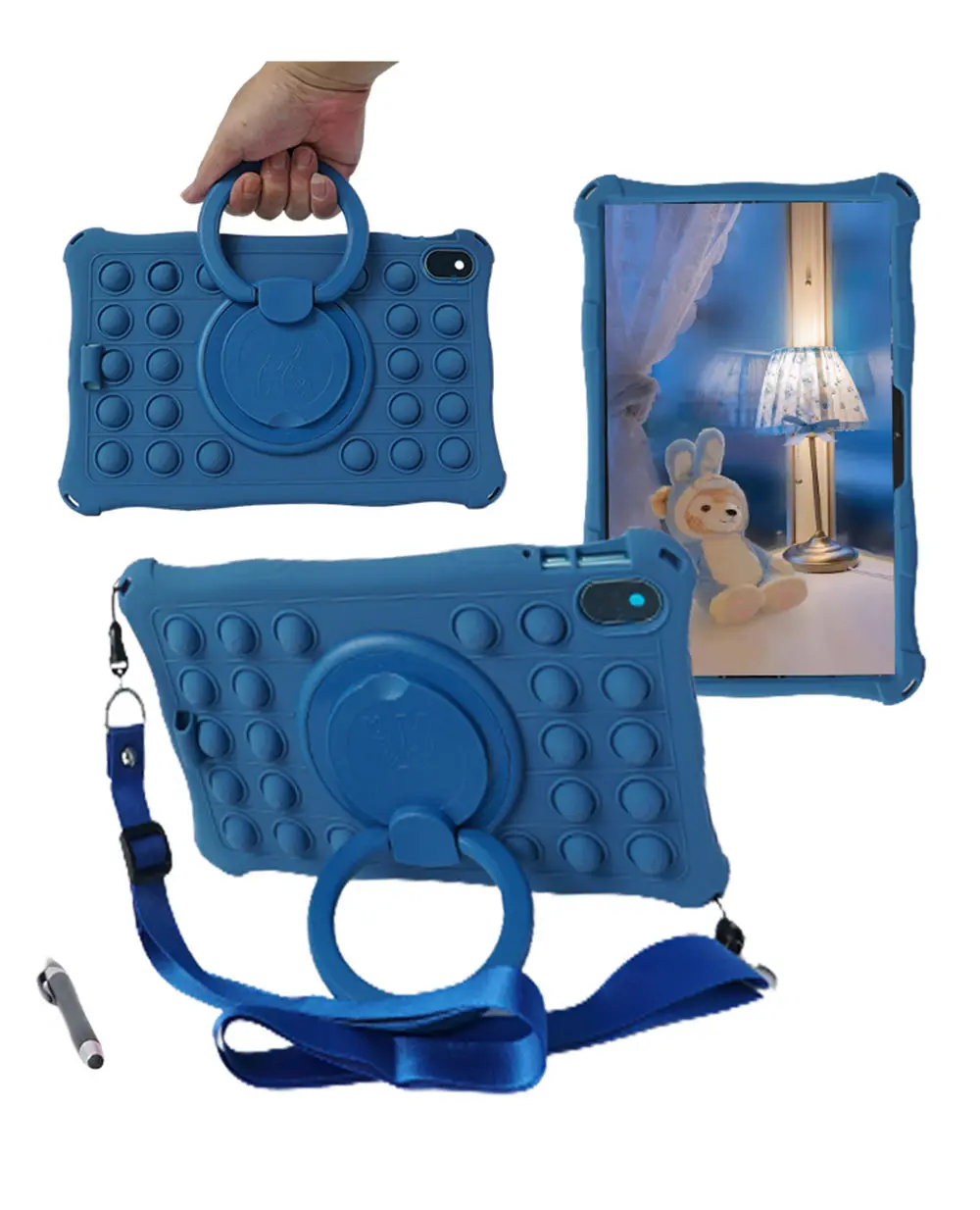 Children's 12 Silicone Tablet Case with 360° Rotating Kickstand and Strap