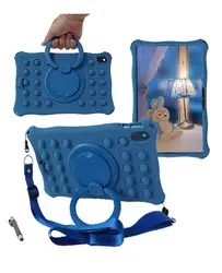 Children's 12 Silicone Tablet Case with 360° Rotating Kickstand and Strap (Blue)