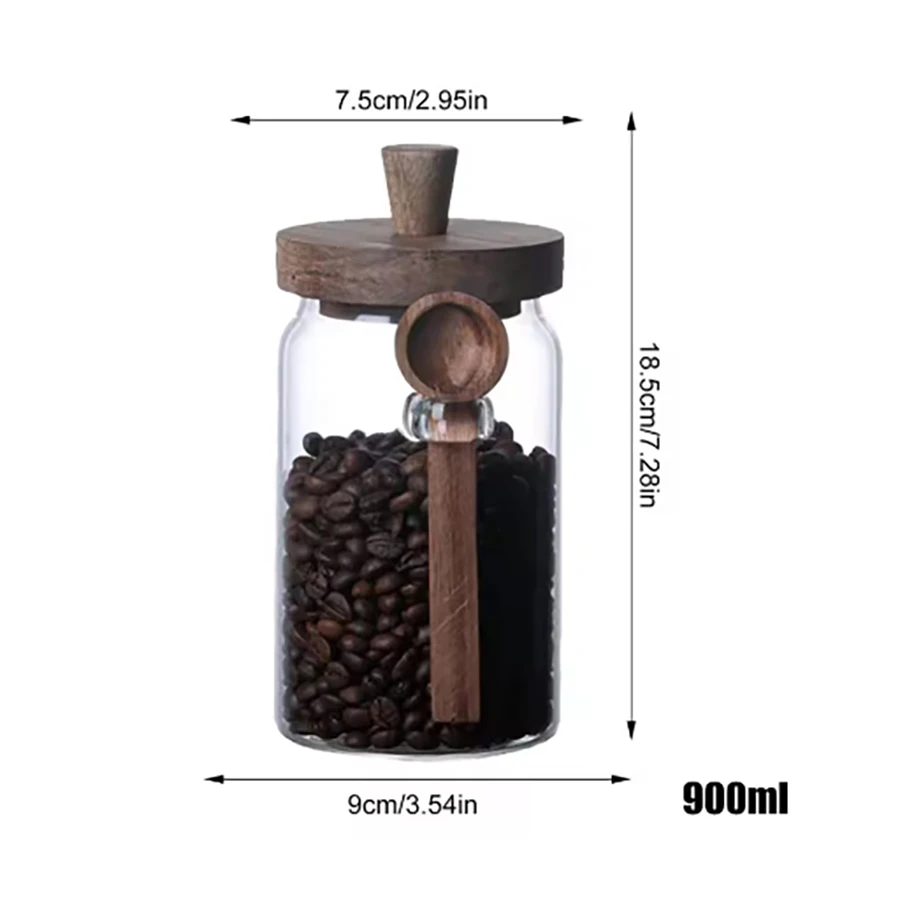 Airtight Glass Food Storage Containers with Wooden Lids - Sealed Jars for Sugar Coffee Candy