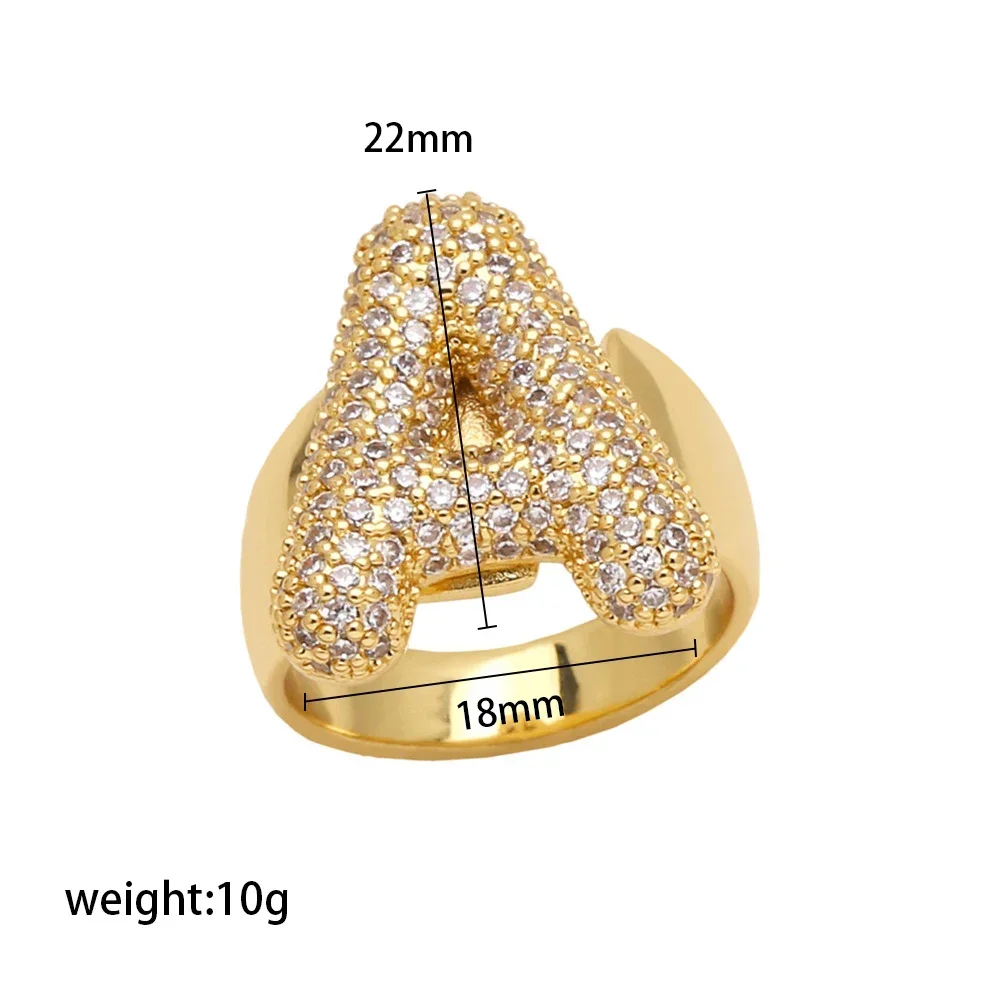 Classics Chunky Alphabet Letter Opening Wide Finger Ring for Women Men Sparkling Zircon A-Z Initial Gold Plated Rings Party Gift