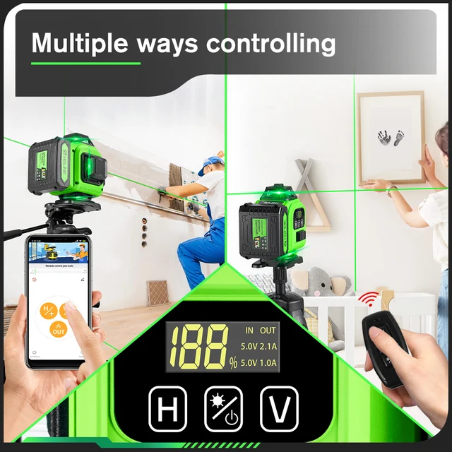 HGLINE 16 Lines Laser Level Professional 4x360° Cross Horizontal Vertical Levels Machine APP Remote Control Laser Level Tool 3