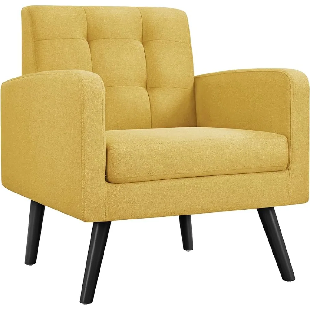 

Mid-Century Accent Chairs,Cozy Armchair Button Tufted Back and Wood Legs Comfy Side Chair for Bedroom/Office/Stu