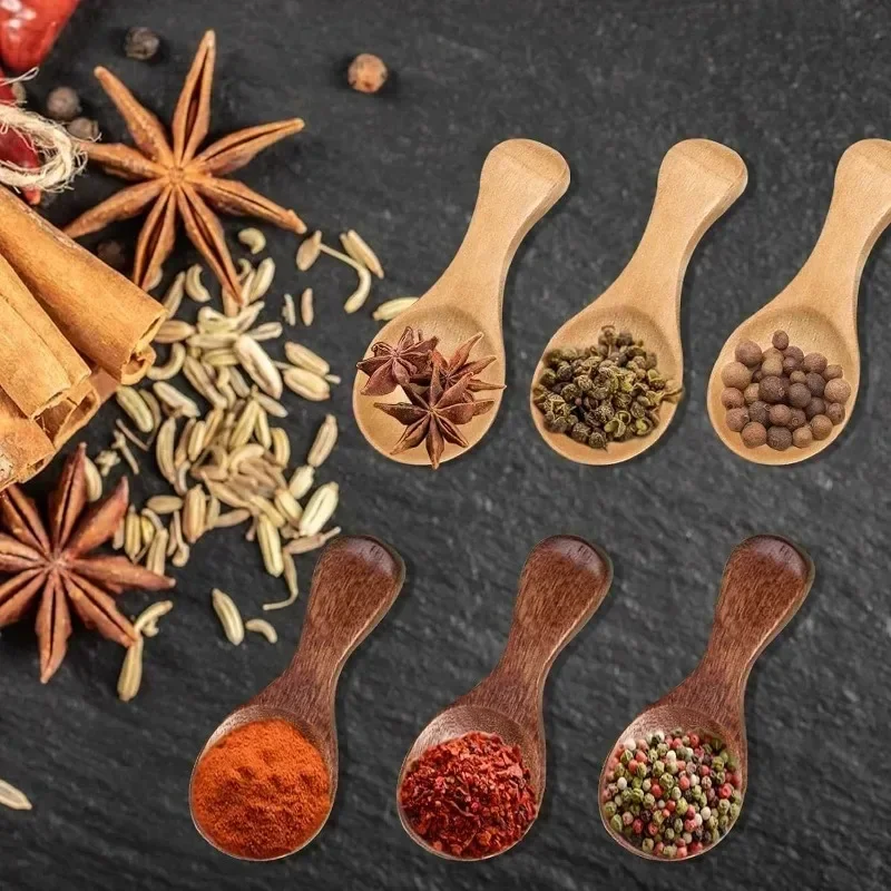 1-10pcs Mini Wooden Spoons Kitchen Spice Condiment Spoon Coffee Sugar Teaspoons Kids Short Handle Wood Scoops Home Tableware wooden spoon,wooden salt scoop
