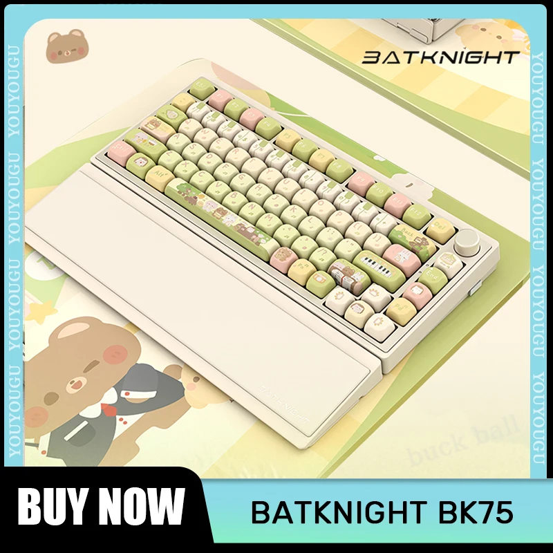 

Batknight Bk75 Plus Wireless Mechanical Keyboard 3 Mode Bluetooth 2.4g Wired Keyboard With Hand Support Pc Plate Gaming Keyboard