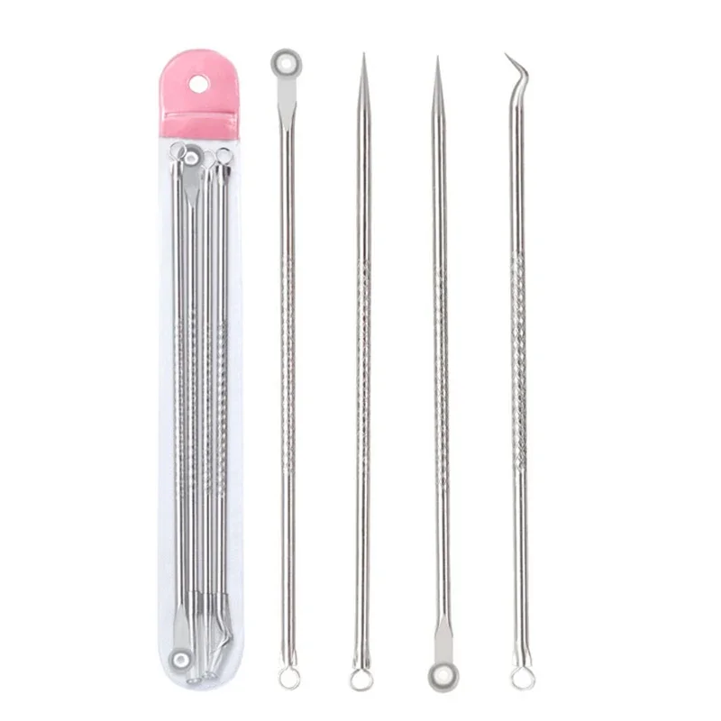 Acne Blackhead Comedone Black Spot Pimple Blemish Remover Skin Care Women Beauty Acne Treatment Pore Cleanser Needle Hook 4PCS