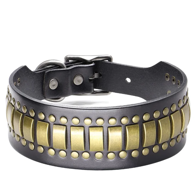Genuine Leather Big Dog Collar 2inch Wide Diamond Dog Collars Durable Spike Pet Necklace Luxury for Medium Large Dogs Pitbull 3