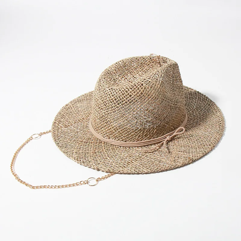 Women's Straw Sun Hat For Summer Beach With Decorative Letter Pin_voghion.com