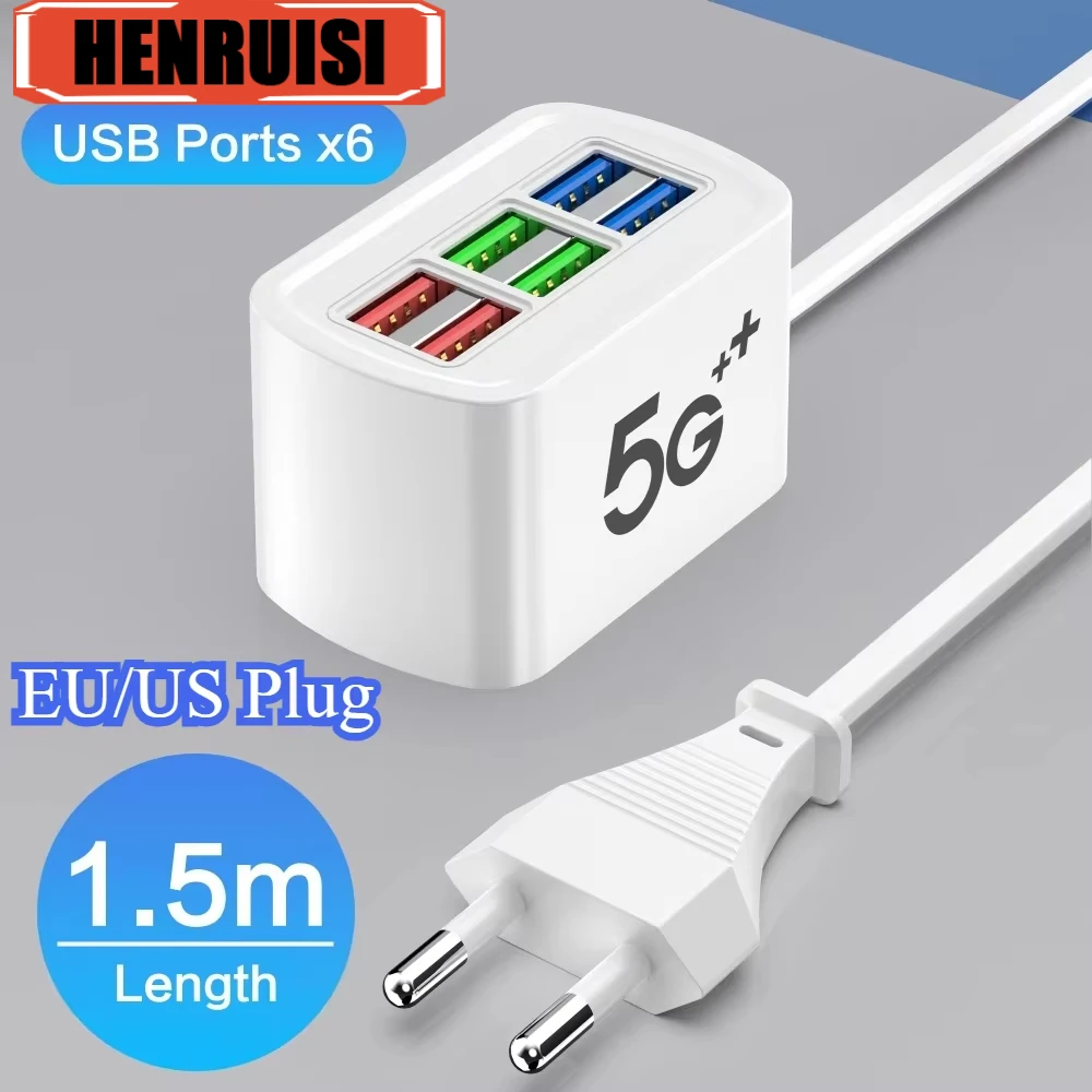 Power Strip Universal Electric Socket 6 USB Ports Multifunction Extension Cable Table EU US Plug Phone Charger Adapter