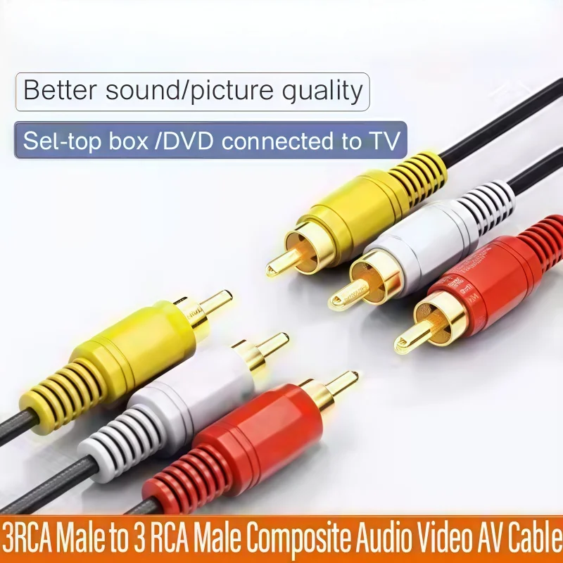 Premium 3 RCA Composite AV Cable - Male to Male Audio Video Connection