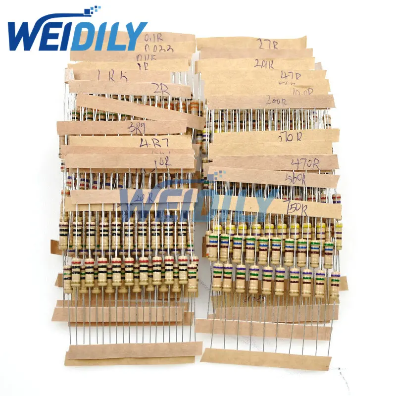 300PCS Resistor Kit 1W 0.1-750 ohm 5% 30values X 10pcs Carbon Film Resistance Set 0.1R-750R carbon film resistor