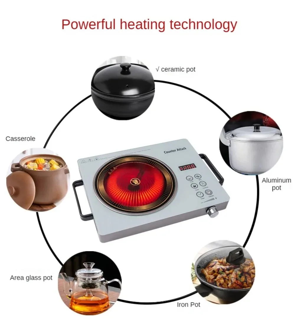 2200W Ceramic Electric Hot Plate,220V Electric Ceramic Stove Touch Control Infrared Cooker,Single Burner Cooktop For Cooking BBQ 4