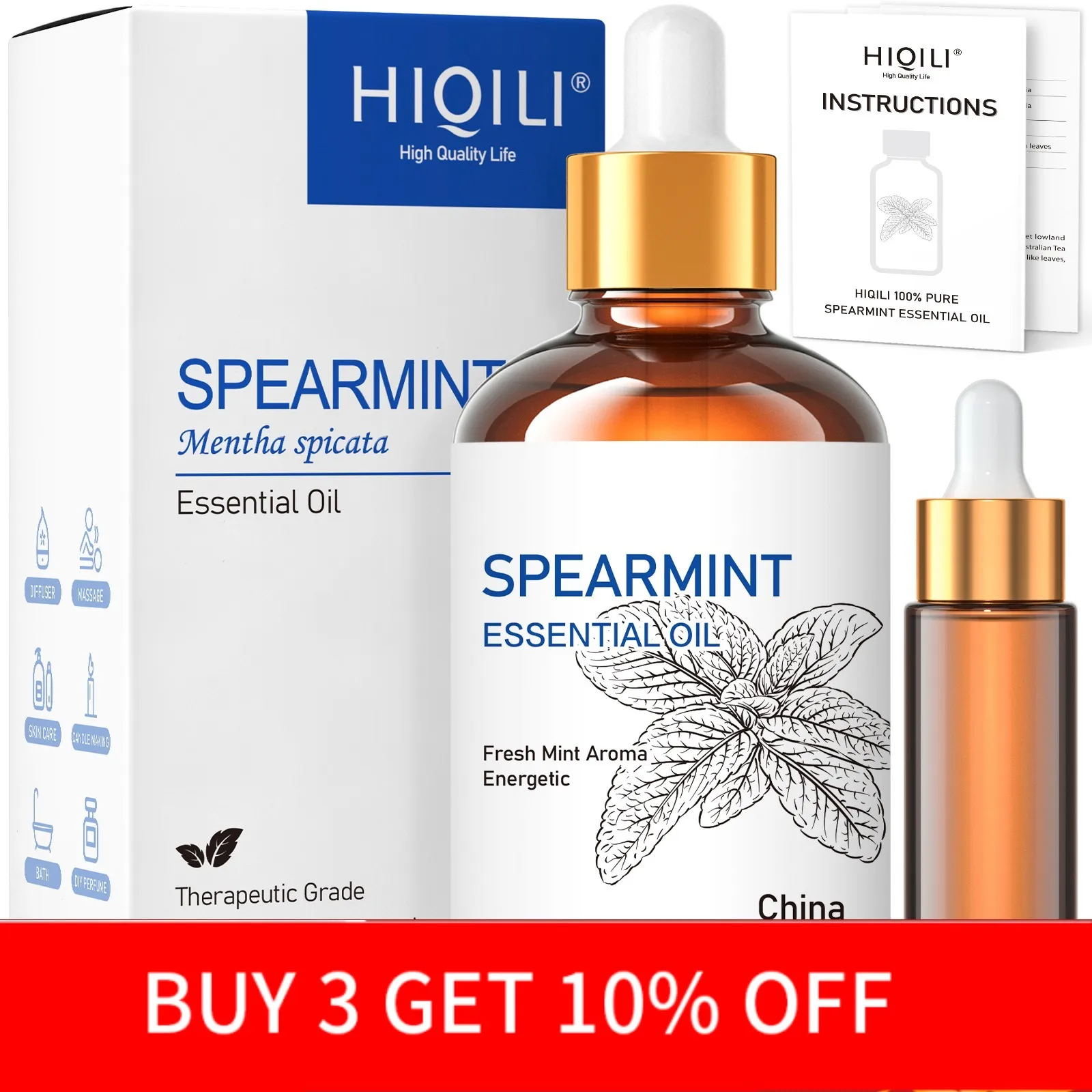 HIQILI Spearmint Vanilla Rose Cinnamon Lemon Essential Oils,100ML Pure Oil for Diffuser,  Humidifier, Massage Muscle Relief Bath 100% pure cinnamon essential oil extracts from bark part for body heart health booster by aromatically and anti inflammatory