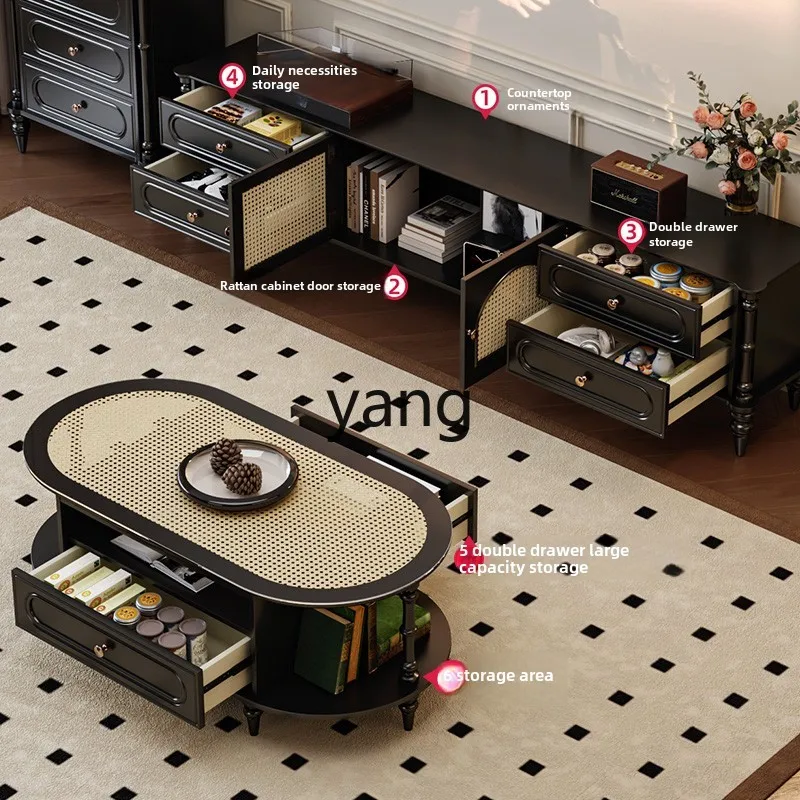 Xyy-レトロな丸い籐のコーヒーテーブル、多機能ティーテーブル