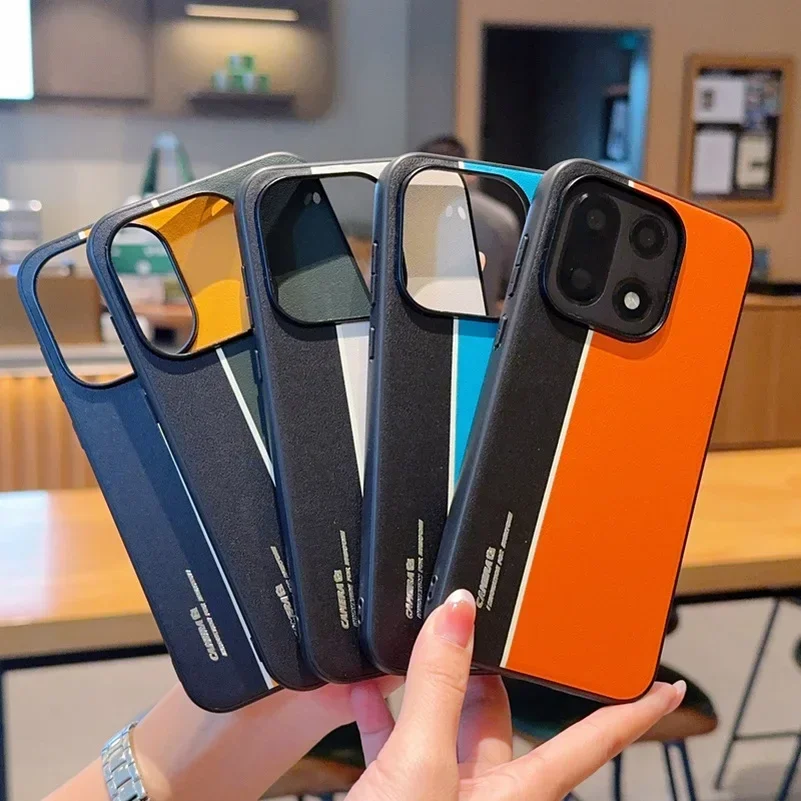 Luxury Contrast Color Ultra-Thin Leather Lens Protection Shockproof Hard Back Case