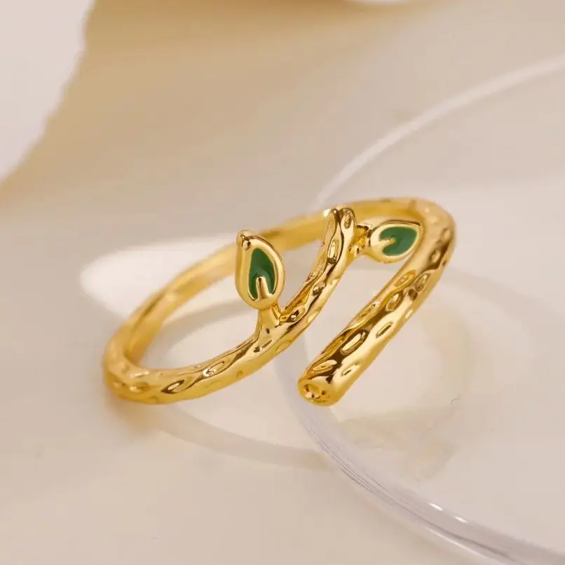 Green Leaf Rings Stainless Steel Ring