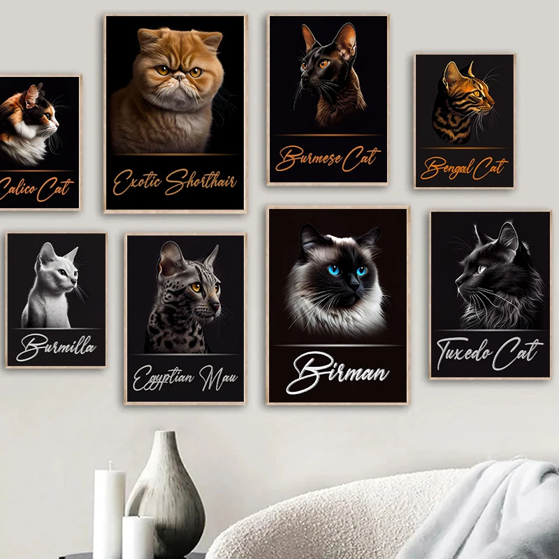 Póster de retrato de piel de gato Adorable para decoración del hogar, pintura en lienzo de animales de raza de Ojos Azules, Ocicat, imagen de pared para sala de estar