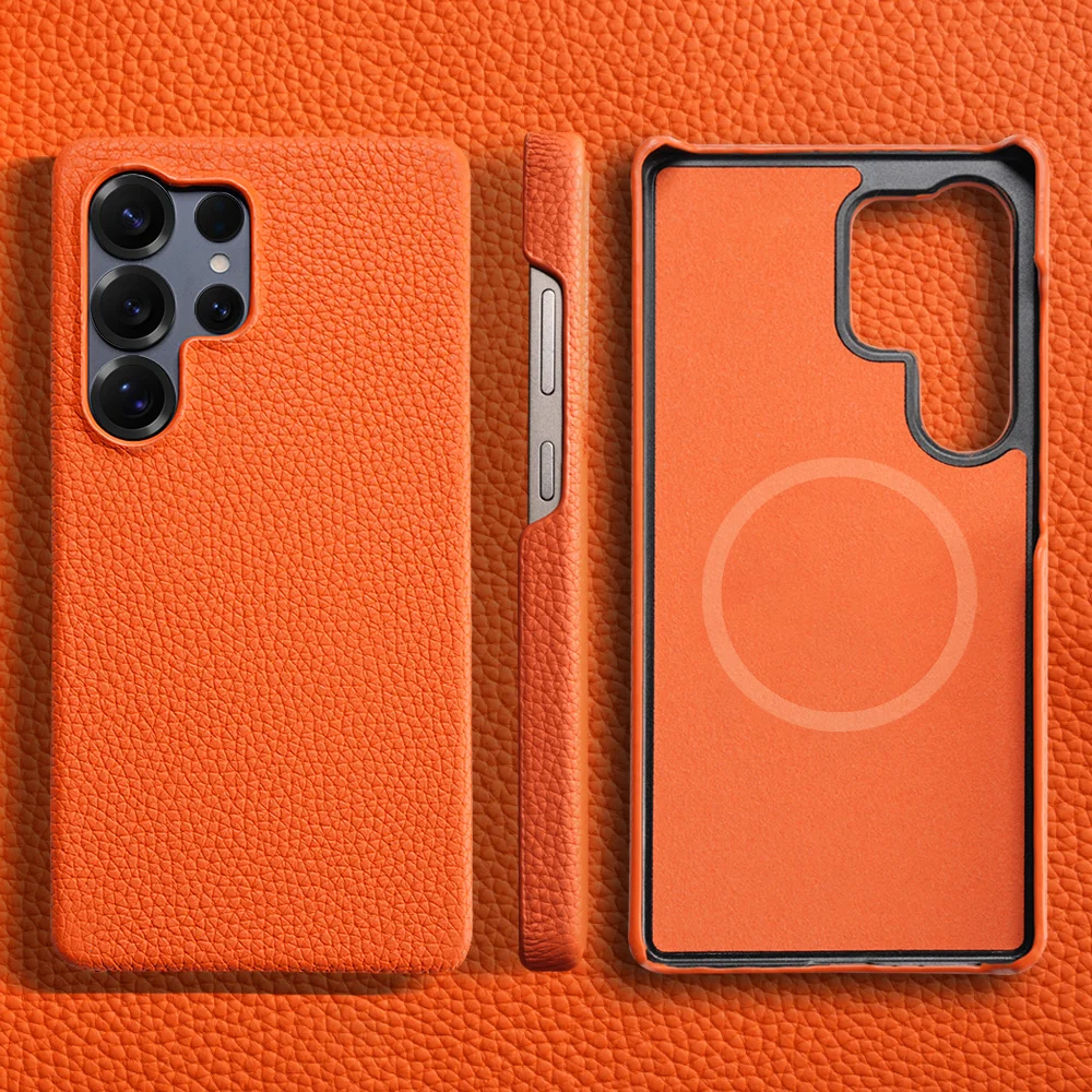 for Magsafe Case for Samsung Galaxy S26 S24 S25 Ultra Plus Natural Cowhide Leather Magnetic Protector Luxury Phone Back Cover 1