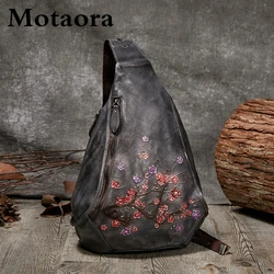 MOTAORA Vintage Embossed Women Backpack Genuine Leather Ladies Floral Chest Bag Handmade Backpacks Bags For Female Women's Bag