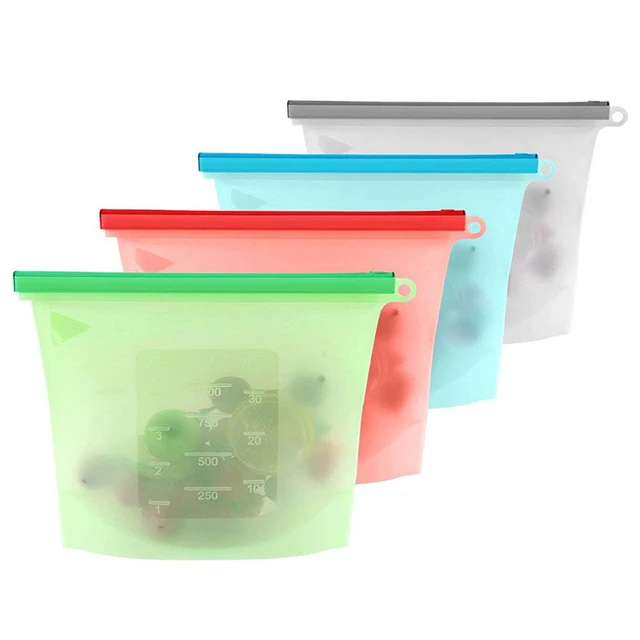 Sac de conservation réutilisable en Silicone de qualité alimentaire, 1000ml, pour déjeuner, Sandwich, collation, liquide, congélateur de fruits, sacs à fermeture éclair, 4 couleurs 2