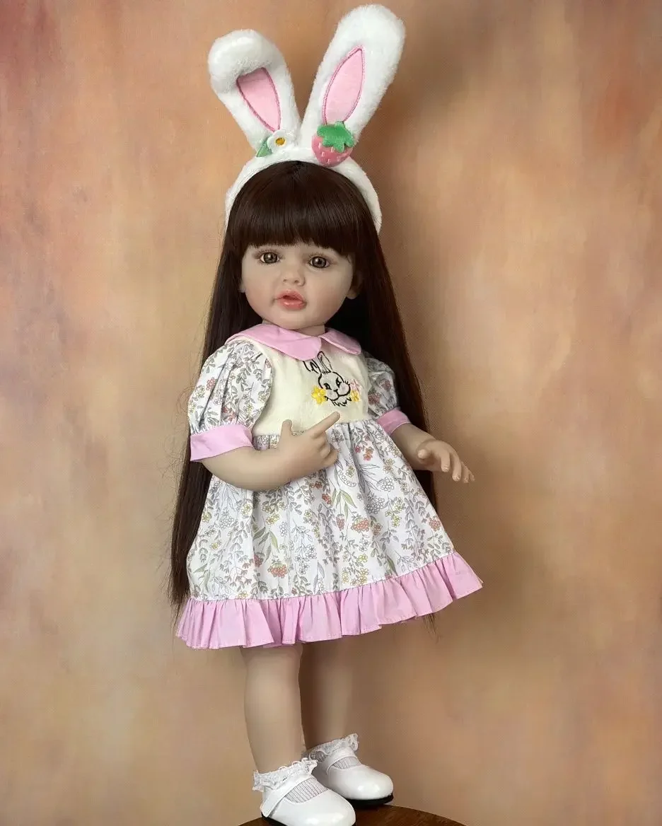 55 CM Full Soft Silicone Body Reborn Baby Girl Doll Toy Lifelike Princess Toddler Art Bebe Birthday Gifts for Child