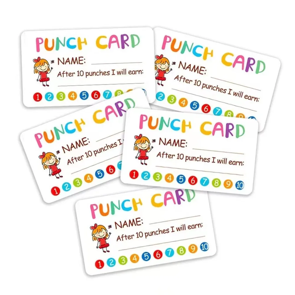 10-50pcs Punch Cards Incentive Reward Card Student Name Tags for Kid School Attendance Classroom Homework Progress Tracking Card