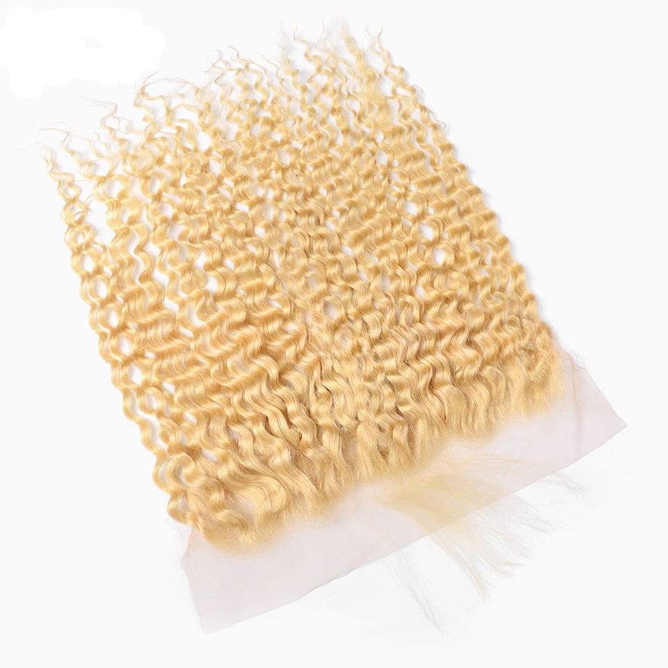 613 Blonde Water Wave 13x4 Human Hair Lace Frontal 16-20 Inch 150% Density Pre-Plucked Transparent Swiss Lace Ear To Ear Front
