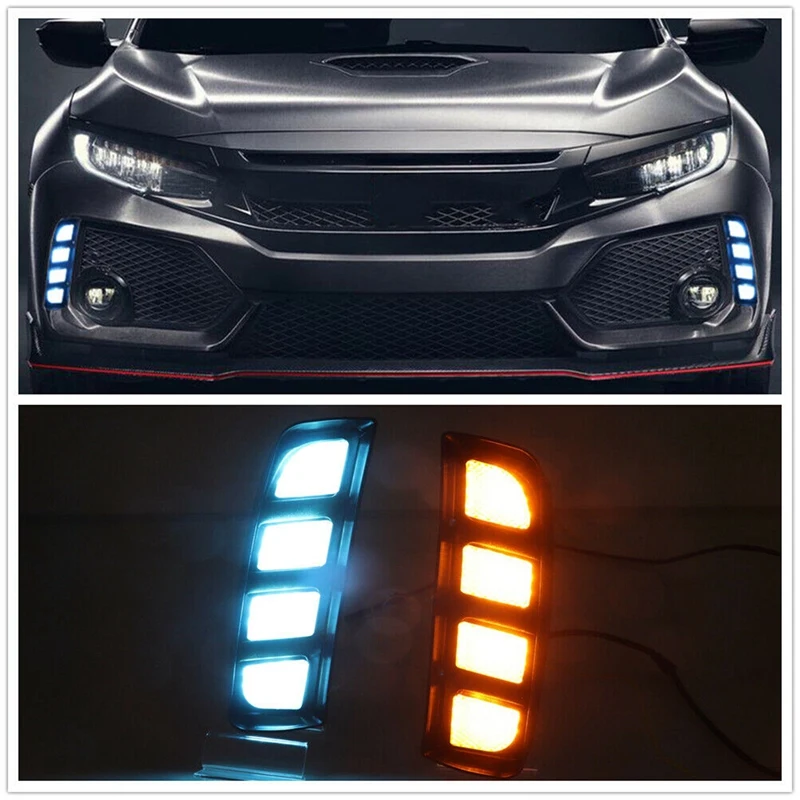 

3 Colors LED DRL Daytime Running Light Fog Lamp For Honda Civic Type R 2016-2020