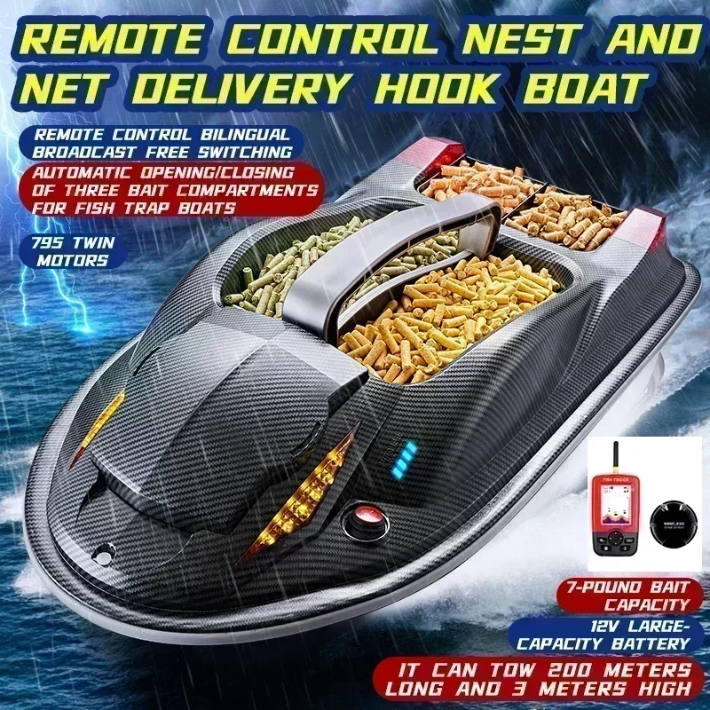 Voice Remote Control Automatic Bait Feeding RC Fishing Boats Fish Detector 500m 3 compartments 4KG Intelligent Cruise Control remote control boat