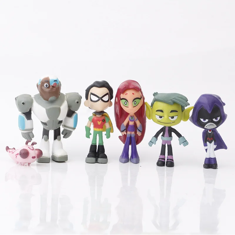 5 Pezzi Set Cartoon Anime Toy Titans Go Beast Cyborg Raven Robin Desktop Car Micro Landscape Decoration