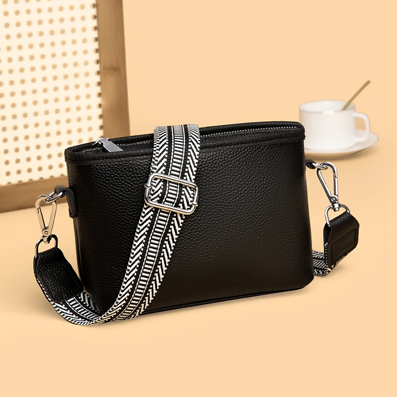 Borsa Nera In Vera Pelle, Borsa A Tracolla, Borsa A Tracolla In