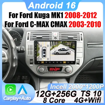 Autoradio Android 2 Din per Ford Kuga MK1 2008-2012 e Ford C-MAX CMAX 2003-2010 con CarPlay, Android 16, Navigazione GPS, Wi-Fi, Schermo 9 Pollici, Bluetooth, 4G