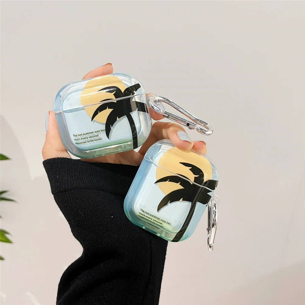 Summer Sunset Coconut Tree Clear Pattern Funda Per Apple Airpods 1 2 3 Accessori Per Auricolari Wireless Per Air Pods Pro 2 Case