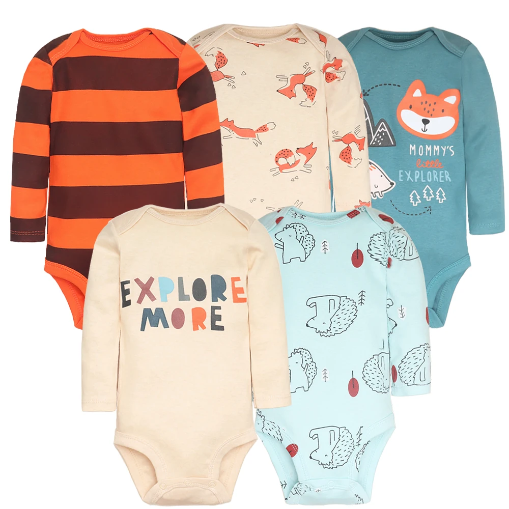 3-5 PCS/LOT Soft Cotton Baby Bodysuits Long Sleeve Newborn Baby Clothing Set Christmas Baby Girls Boys Clothes Infant Jumpsuit 2