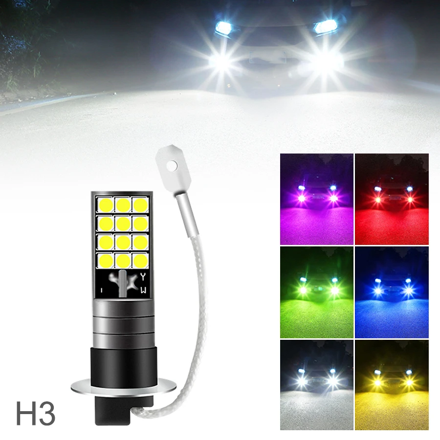 2pcs H3 3030 Chips Car Fog Light 24 LED Super Bright Automotive Fog Lamp Bulb for Auto Truck Driving Daytime Running Light DRL