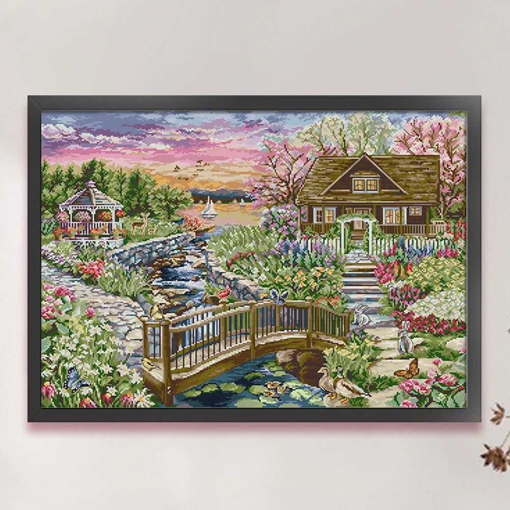 Full Embroidery Eco-cotton Thread 14CT Printed Landscape Cross Stitch Kit Printing Cross Stitch for Decoration/New Year Gift